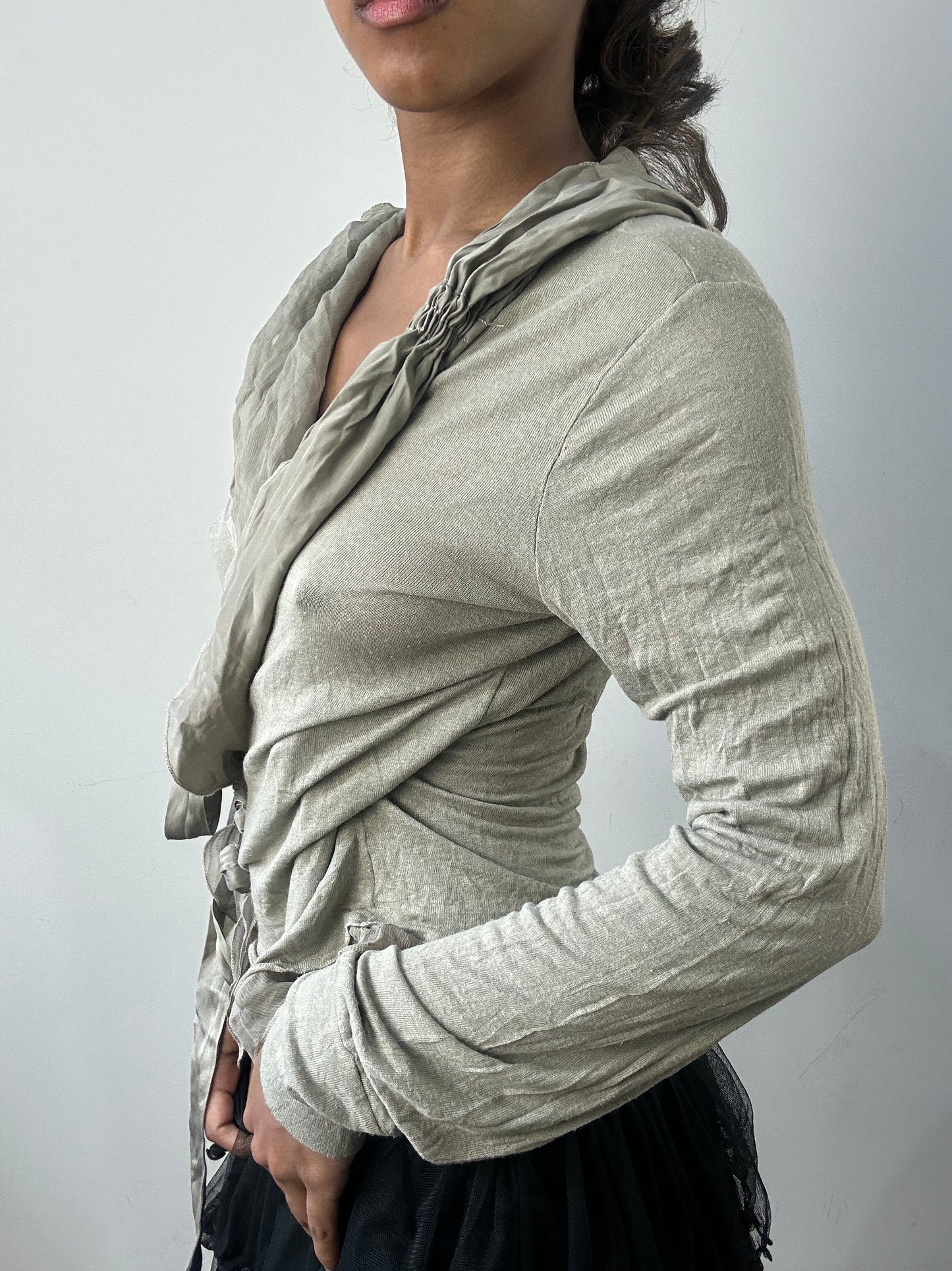 romantic grunge edit | medium grey frill long sleeve wrap top