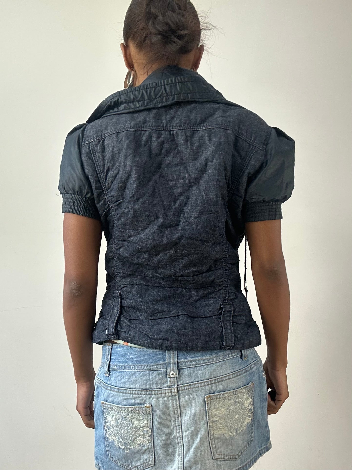 LFW edit | extra small navy blue miss sixty jacket with silver dual zip detail