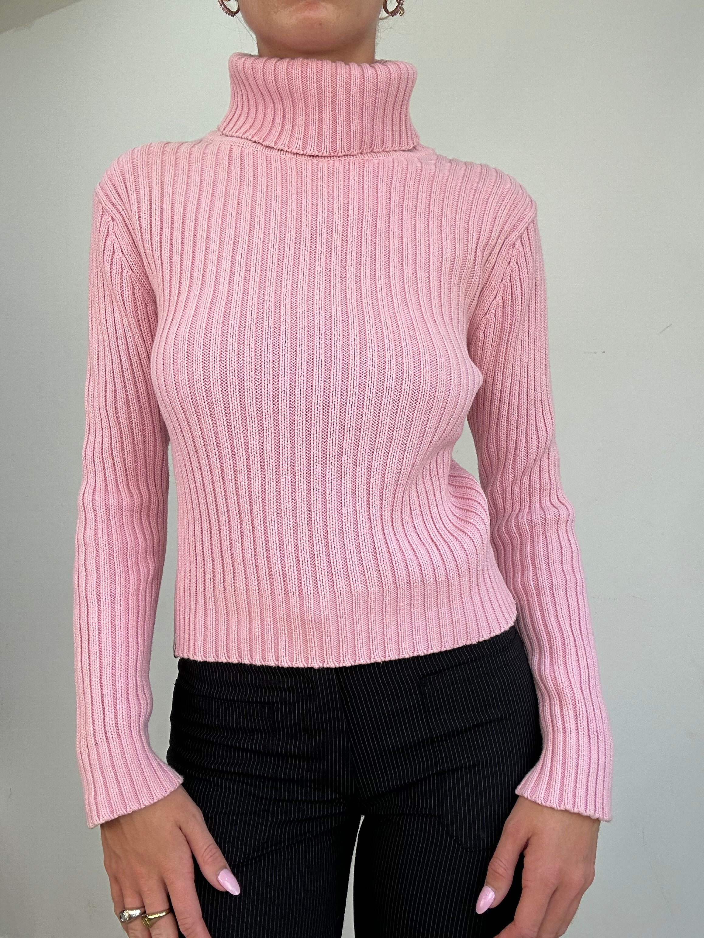 COSY CLASSICS medium baby pink knitted roll neck jumper remass