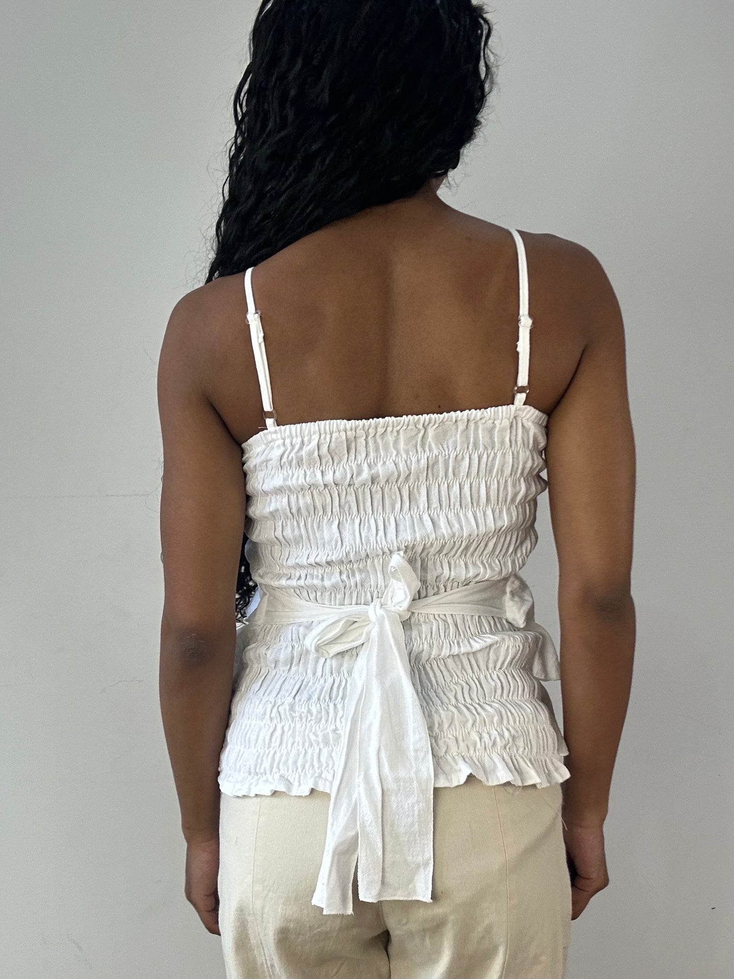 vintage edit twenty-three | extra small white cami top with ruffles