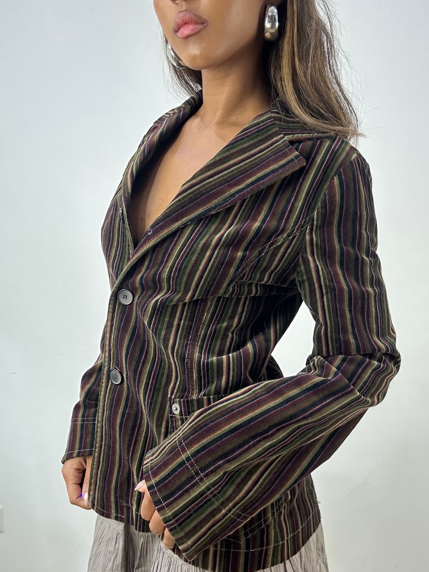 vintage edit: indie sleaze | medium purple and green pinstripe blazer jacket