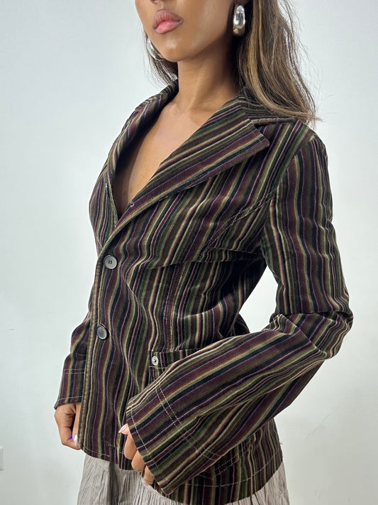 vintage edit: indie sleaze | medium purple and green pinstripe blazer jacket
