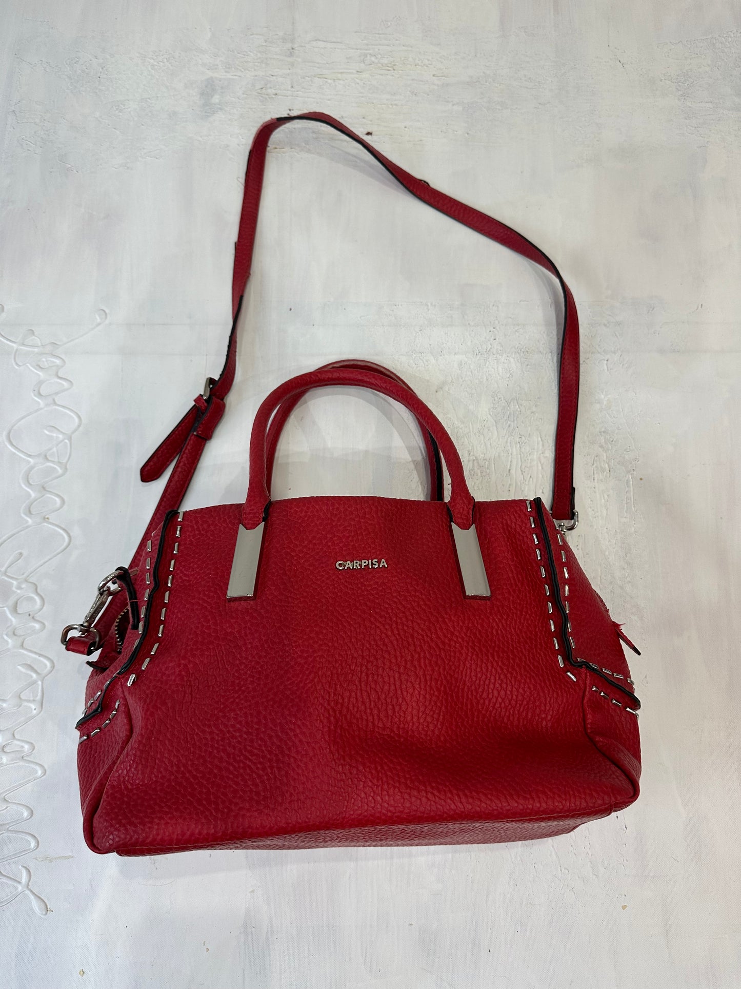 BEST PICKS | red faux leather shoulder bag with silver hardware details