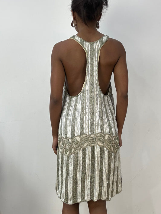 vintage edit: halloween | small white and green beaded midi dress