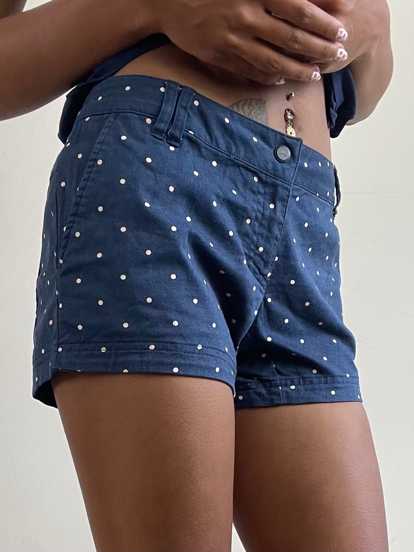 vintage edit twenty-seven | medium navy blue adidas polka dot mini shorts