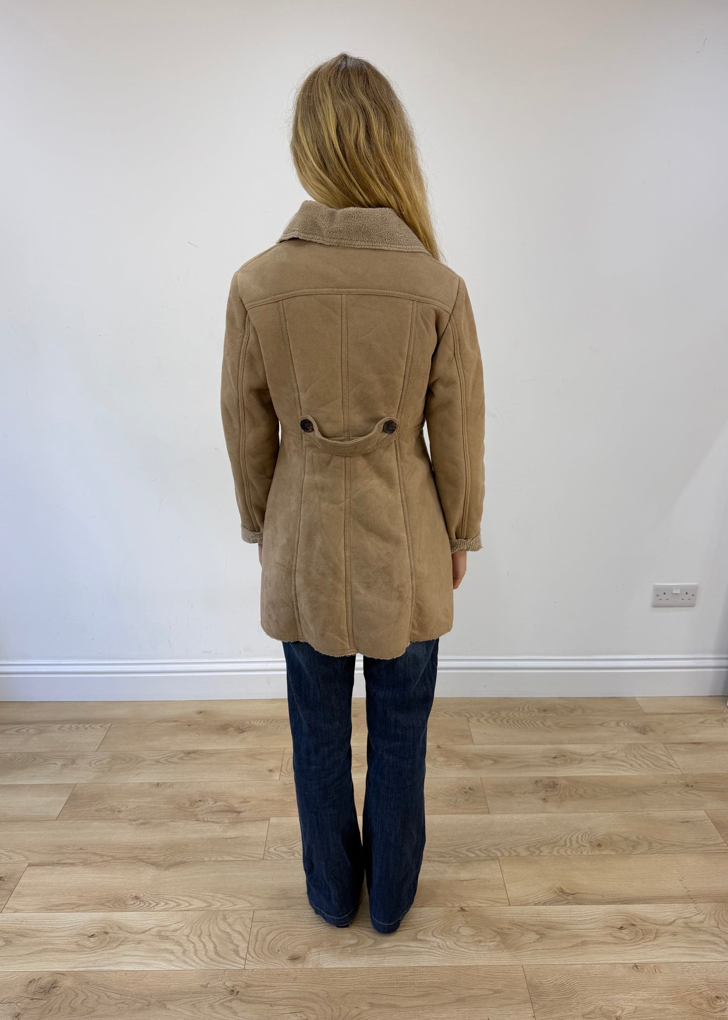 small beige suede pea coat