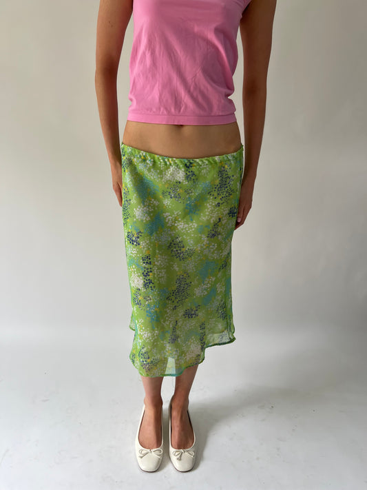 SATC gota | falda midi verde media con superposición de malla