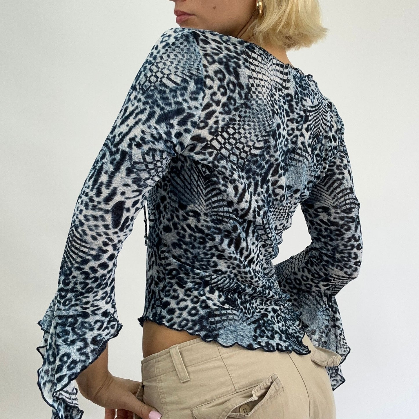 BEST PICKS | small blue leopard print mesh long sleeve top