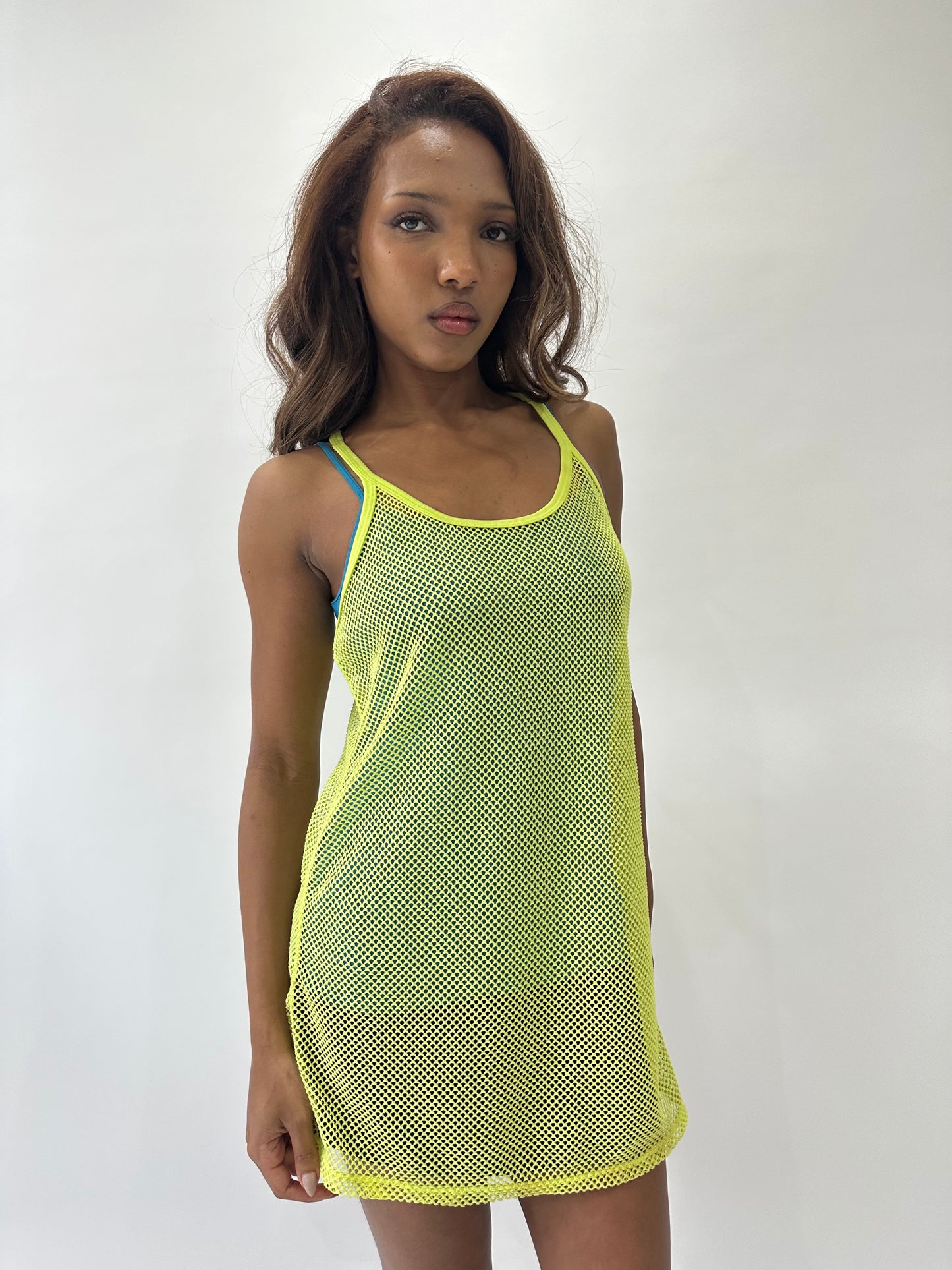 💻 athleisure edit | large neon yellow tezenis crochet tank top / dress