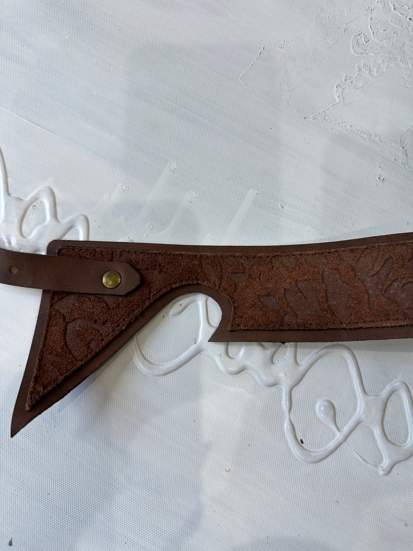 LFW edit | brown faux suede belt with pointed front detail