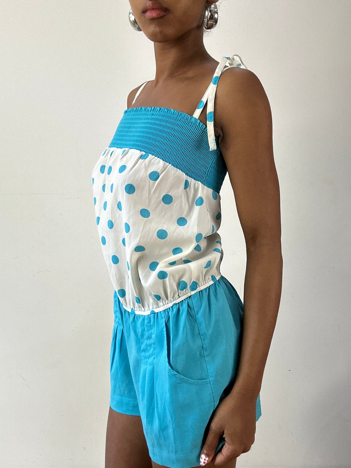 vintage edit twenty-seven | small blue and white polka dot playsuit