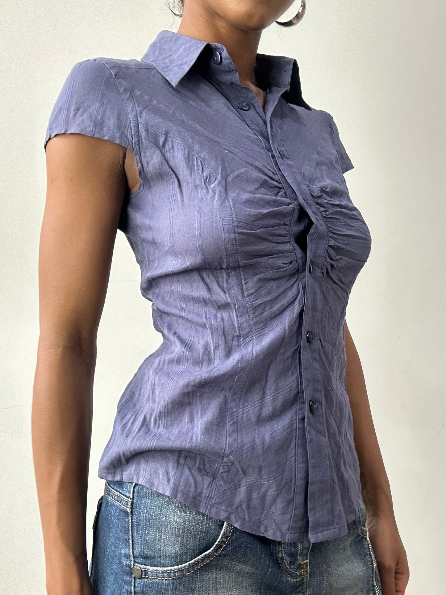 midsummer edit | small purple blouse with heart buttons