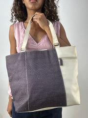 vintage edit thirty-four | white faux leather and denim shoulder bag