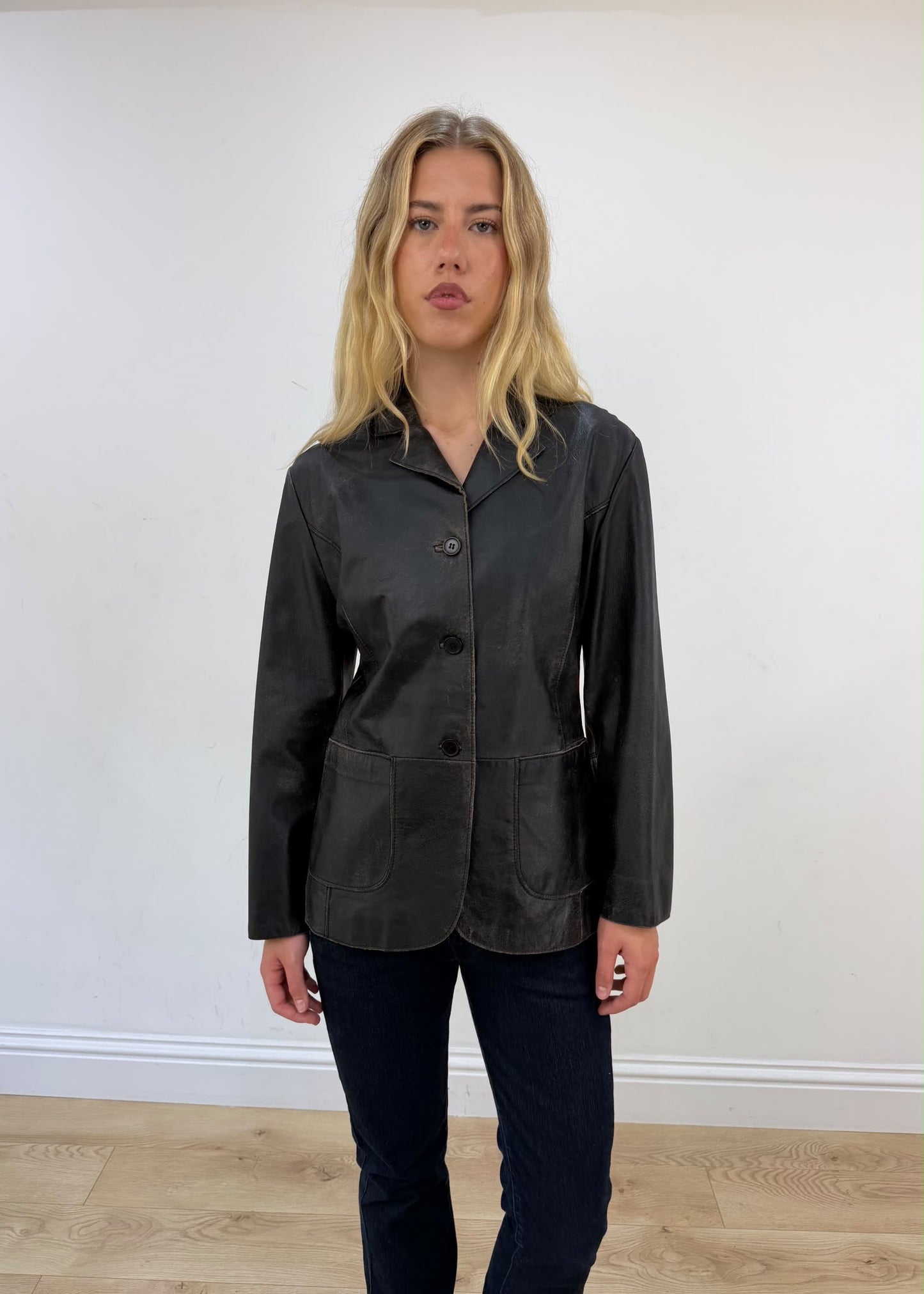 medium black distressed jacket