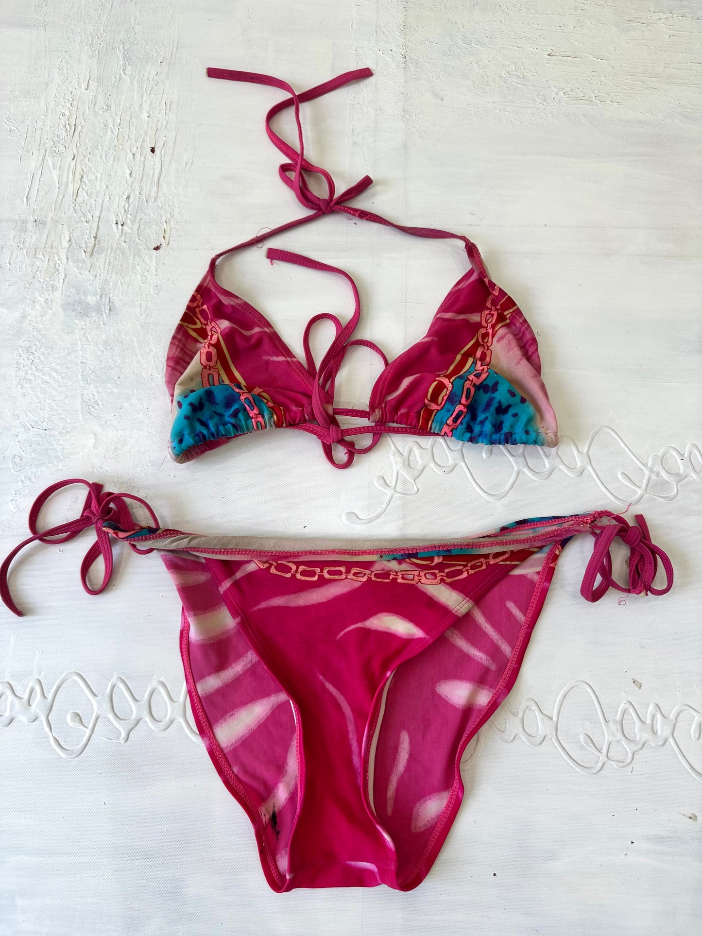 festival drop | large pink and blue patterned bikini set
