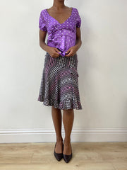 vintage edit twenty-seven | taille: S · couleur: noir + rose · article: jupe · détails: volants + pois + longueur midi