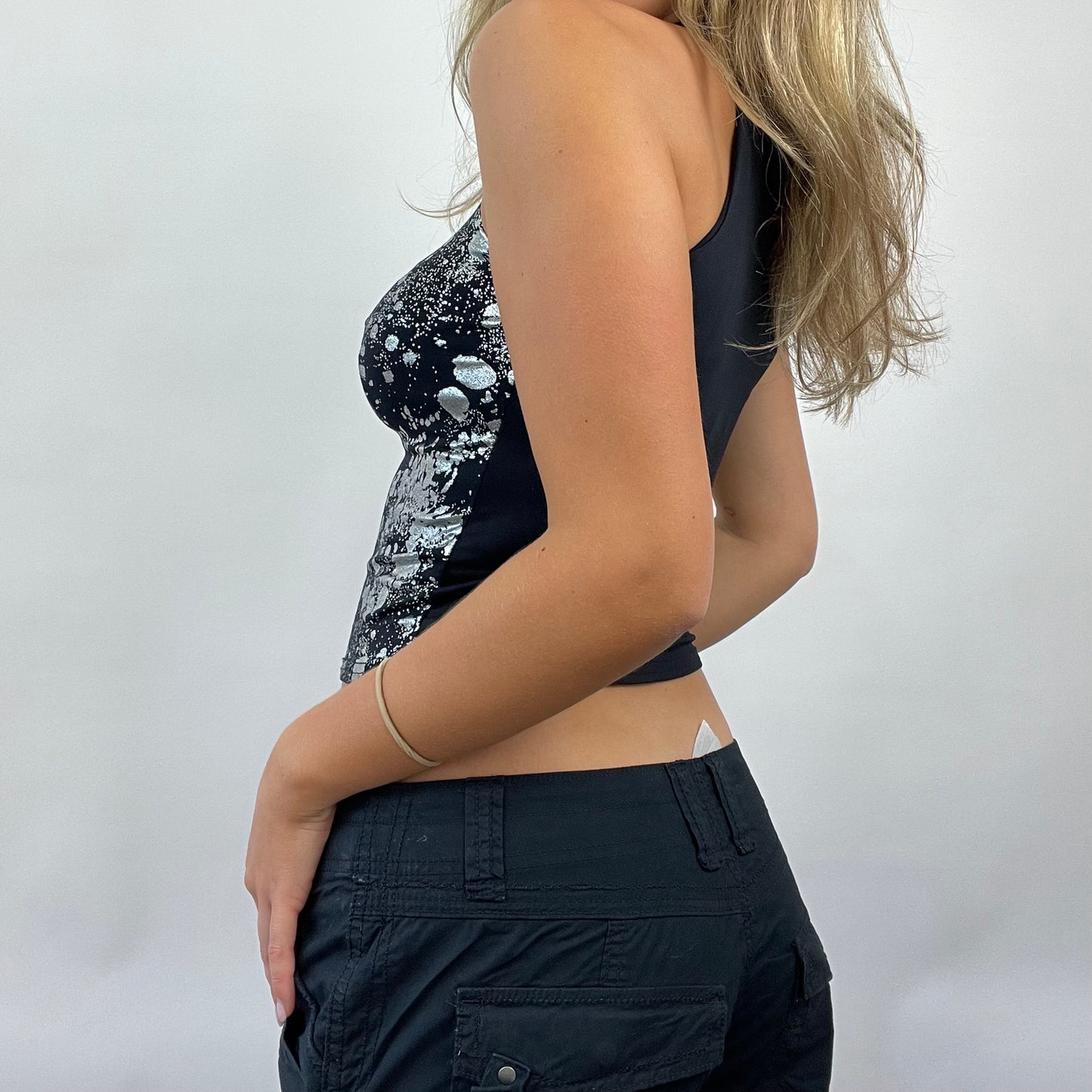 POSH AND BECKS DROP | small black and silver graphic high neck top