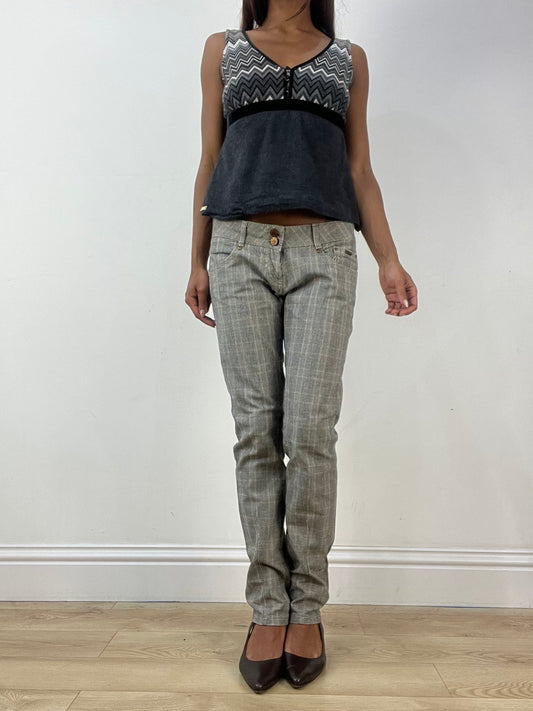 vintage edit thirty-three | medium brown straight leg trousers with plaid print