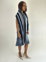 WINTER FAVOURITES | blue knitted stripy scarf