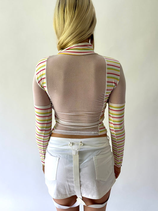 sailor drop | small pink striped high neck mesh long sleeve top