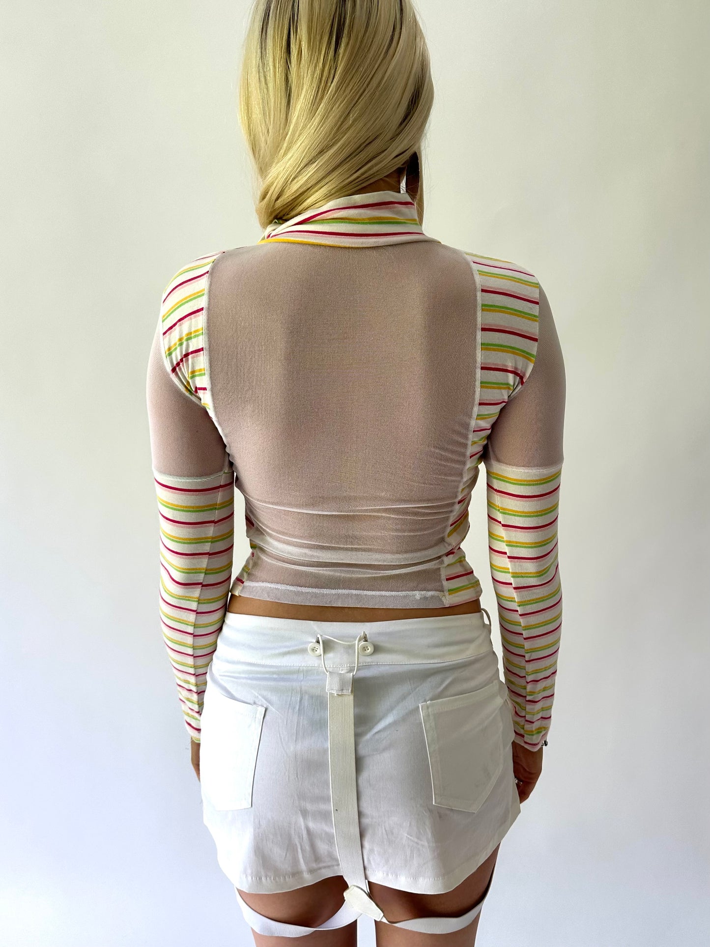 sailor drop | small pink striped high neck mesh long sleeve top