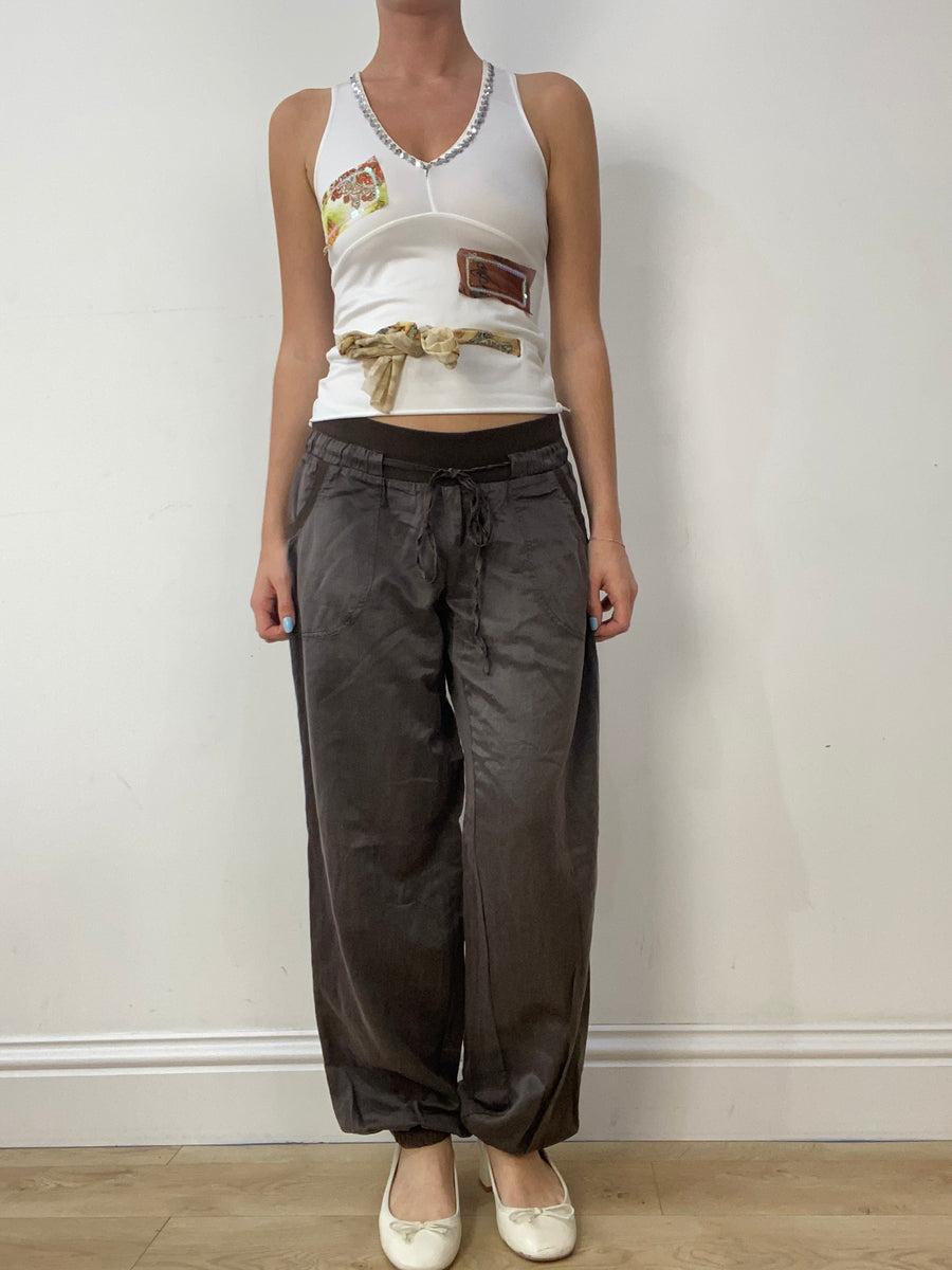 vintage edit thirty | taille: M · couleur: marron · matière: satin · article: pantalon