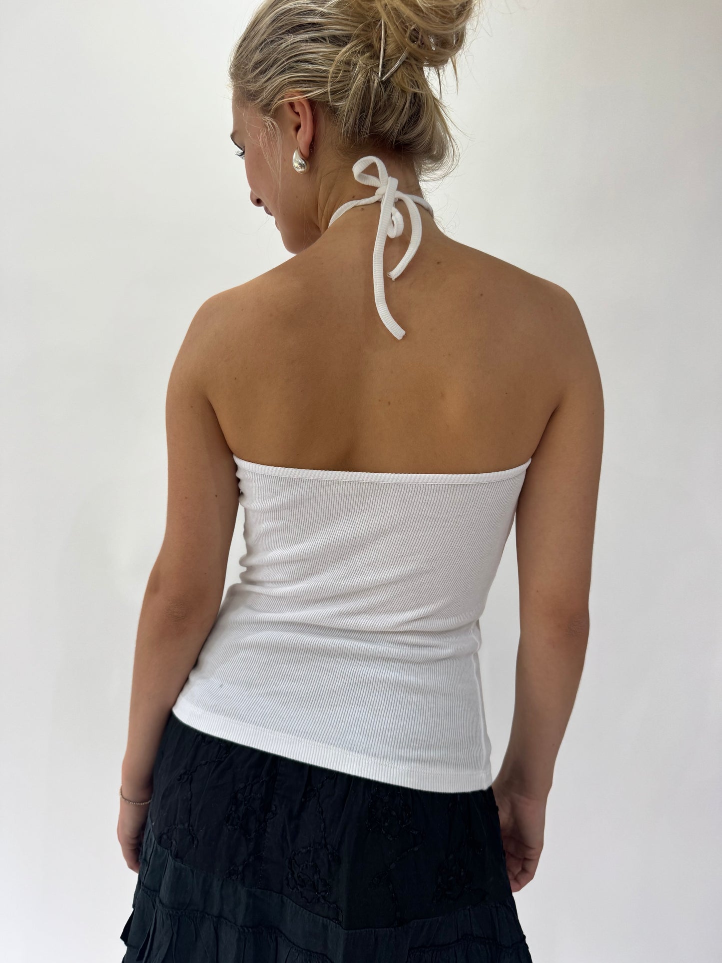 french summer drop | small white crochet halterneck top