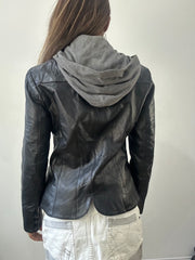 2016 edit | small black leather blazer jacket with built in hoodie