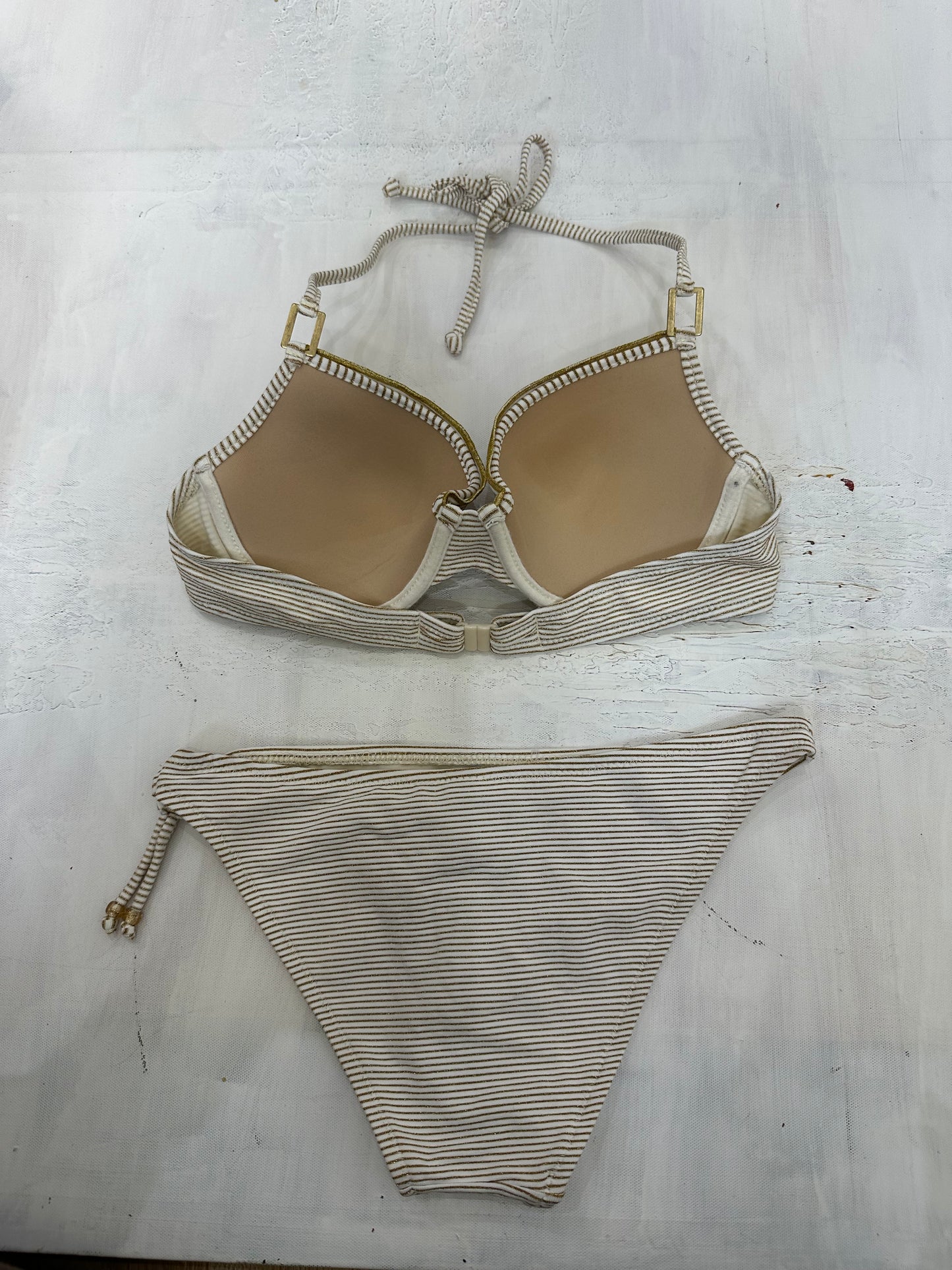 vintage edit twenty-one | medium white and gold glittery striped bikini set