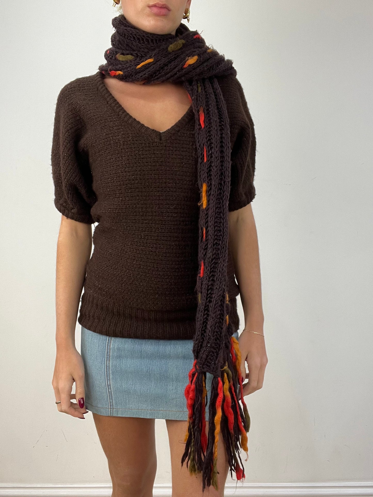 vintage edit twelve | brown and orange knitted scarf