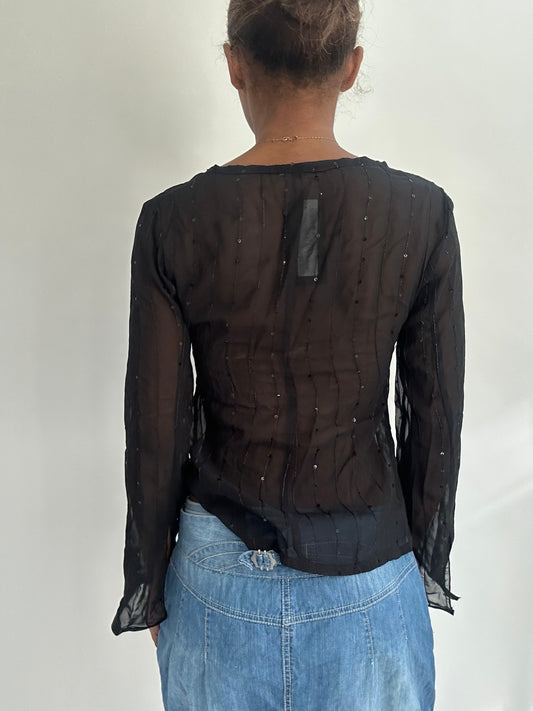 summermaxxing drop | small black sheer long sleeve top