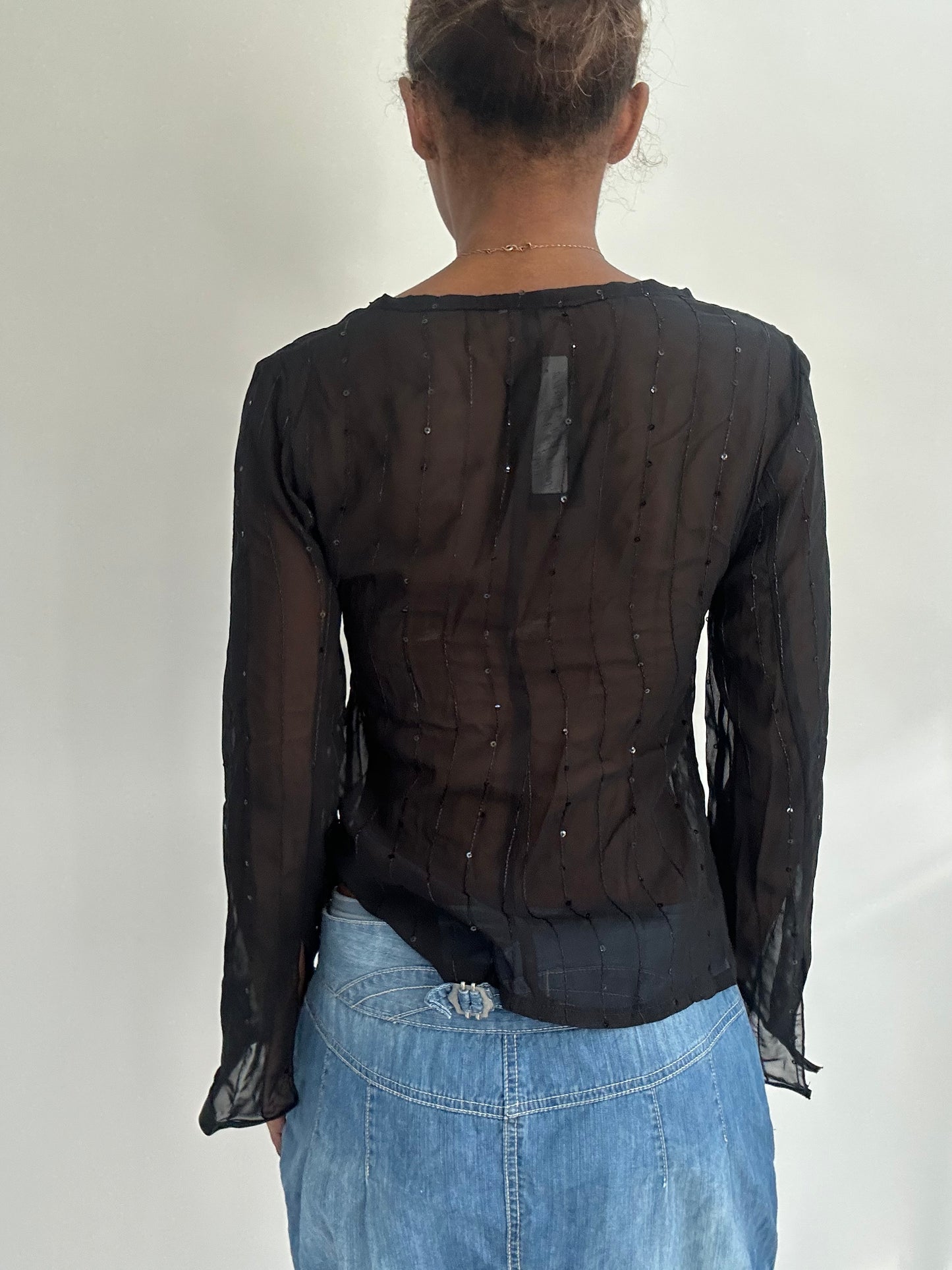 summermaxxing drop | small black sheer long sleeve top