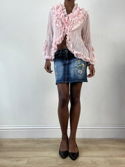 LFW edit | small blue denim mini skirt with embroidery