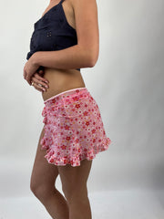 COASTAL COWGIRL DROP | small pink beach wrap skirt with floral print and frills