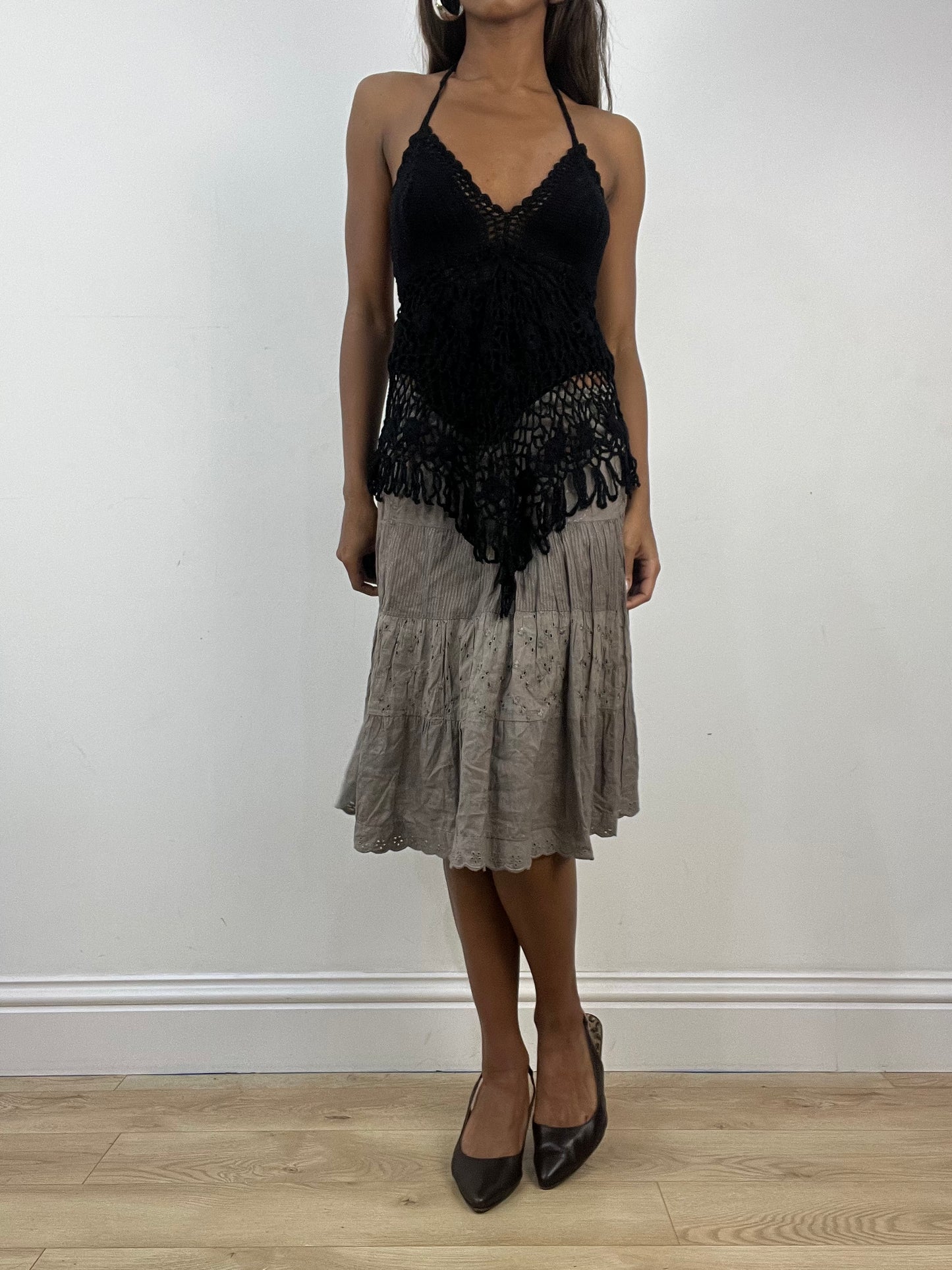 vintage edit: indie sleaze | extra small khaki brown midi skirt