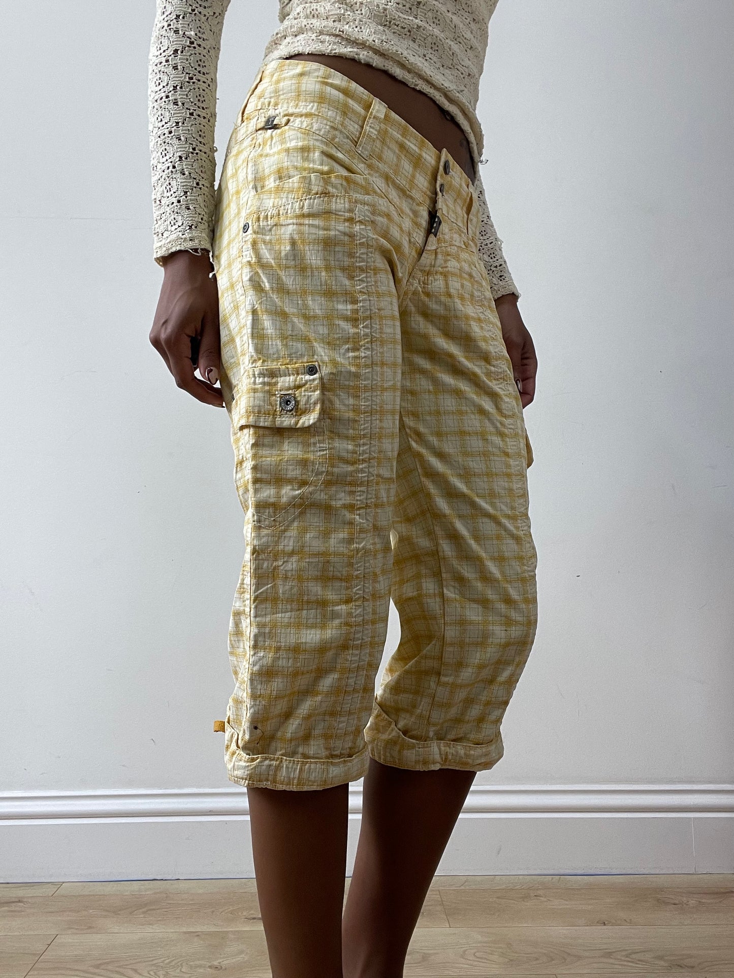 midsummer edit | small yellow capri style trousers with plaid print