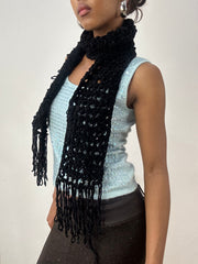 BEST PICKS | black knit crochet scarf with tassel detail