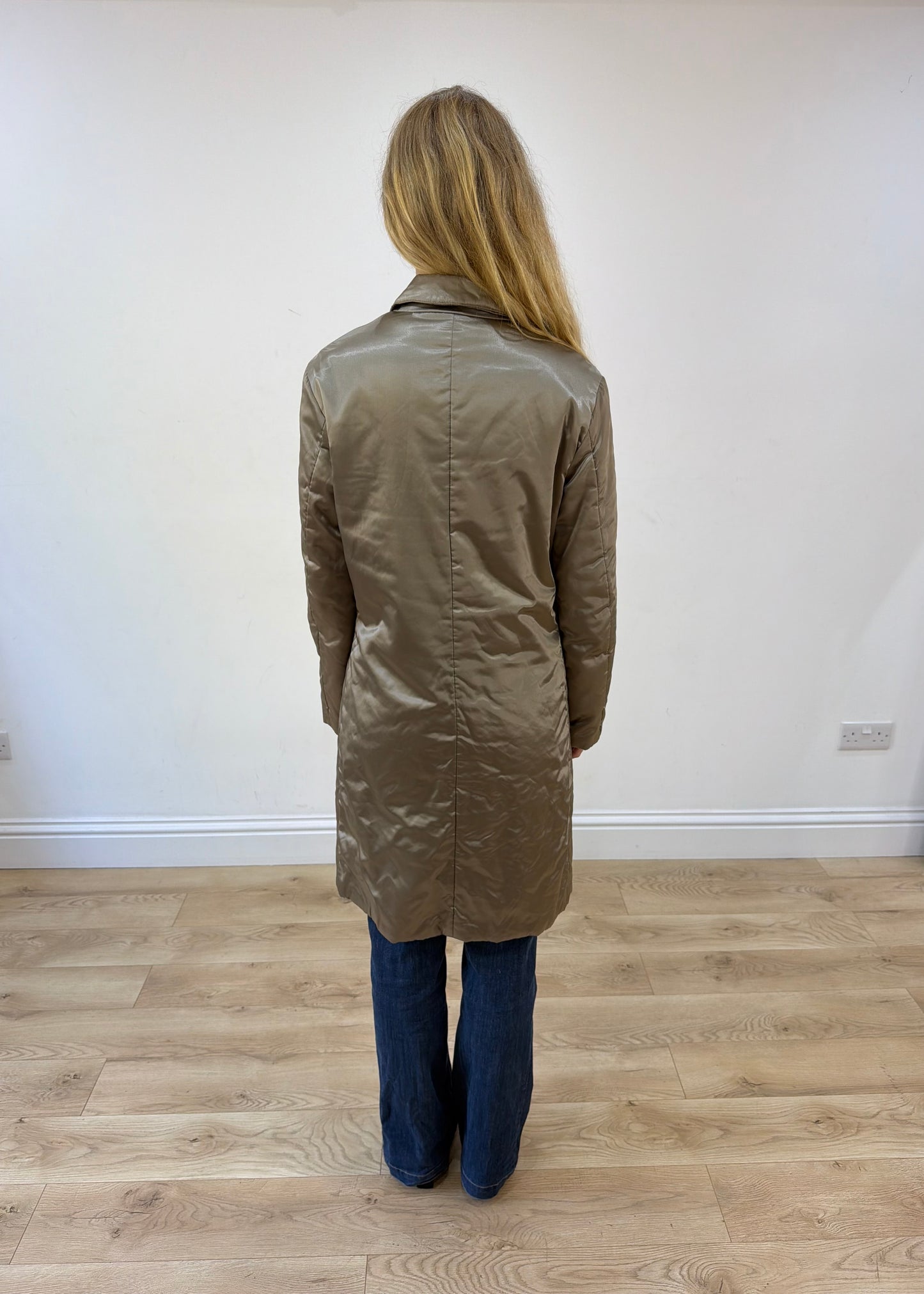 medium gold silky trench coat
