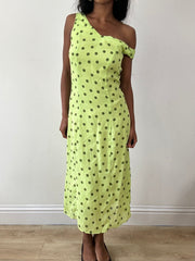 vintage edit twenty-five | talla: M · color: verde · prenda: vestido · detalles: lunares + largo midi