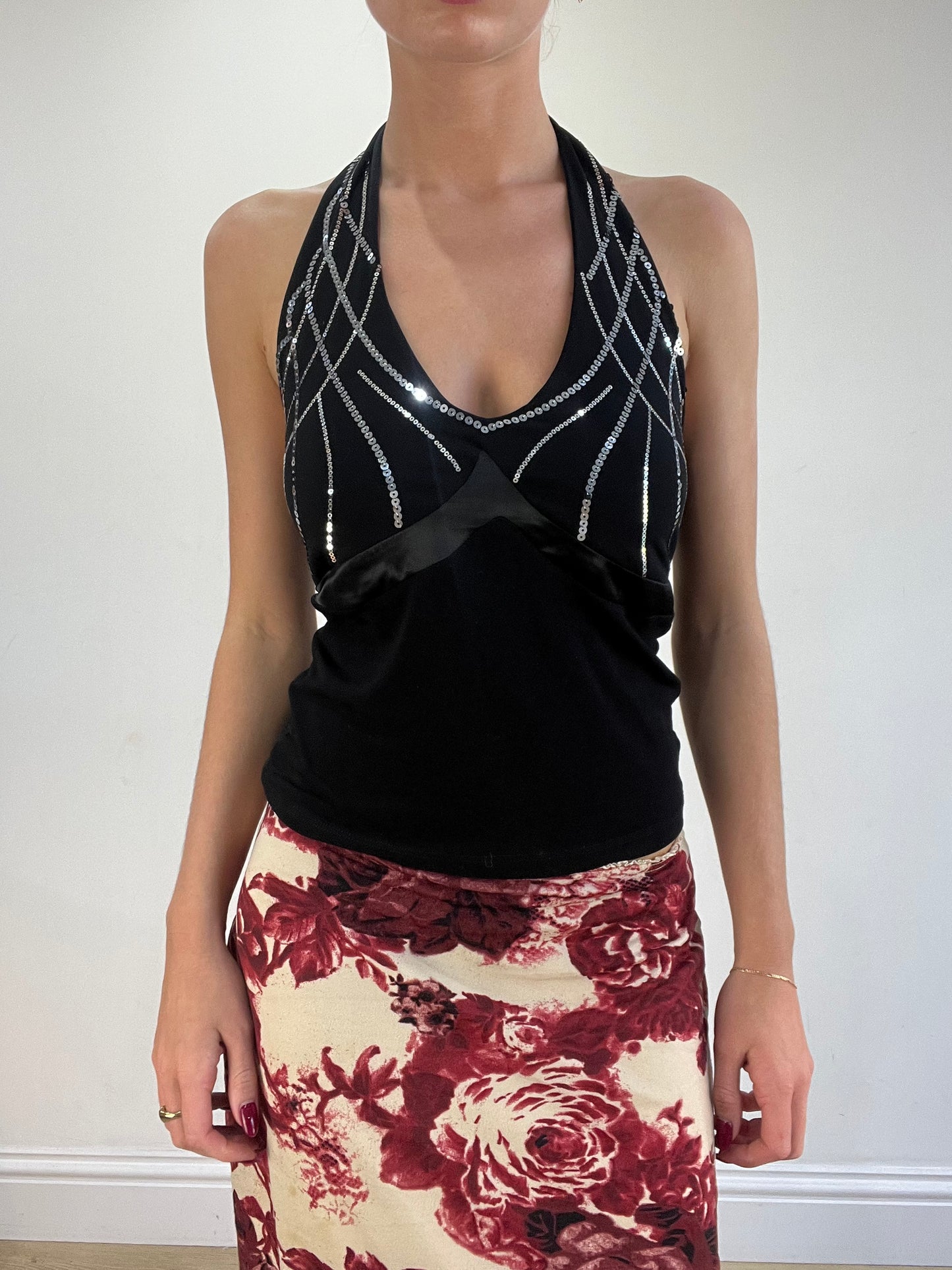 vintage edit sixteen | medium black and silver halterneck top