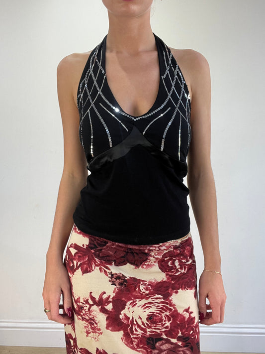 vintage edit sixteen | medium black and silver halterneck top