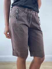 Vintage edit: festival | shorts vaqueros de color marrón medio con topo dorado