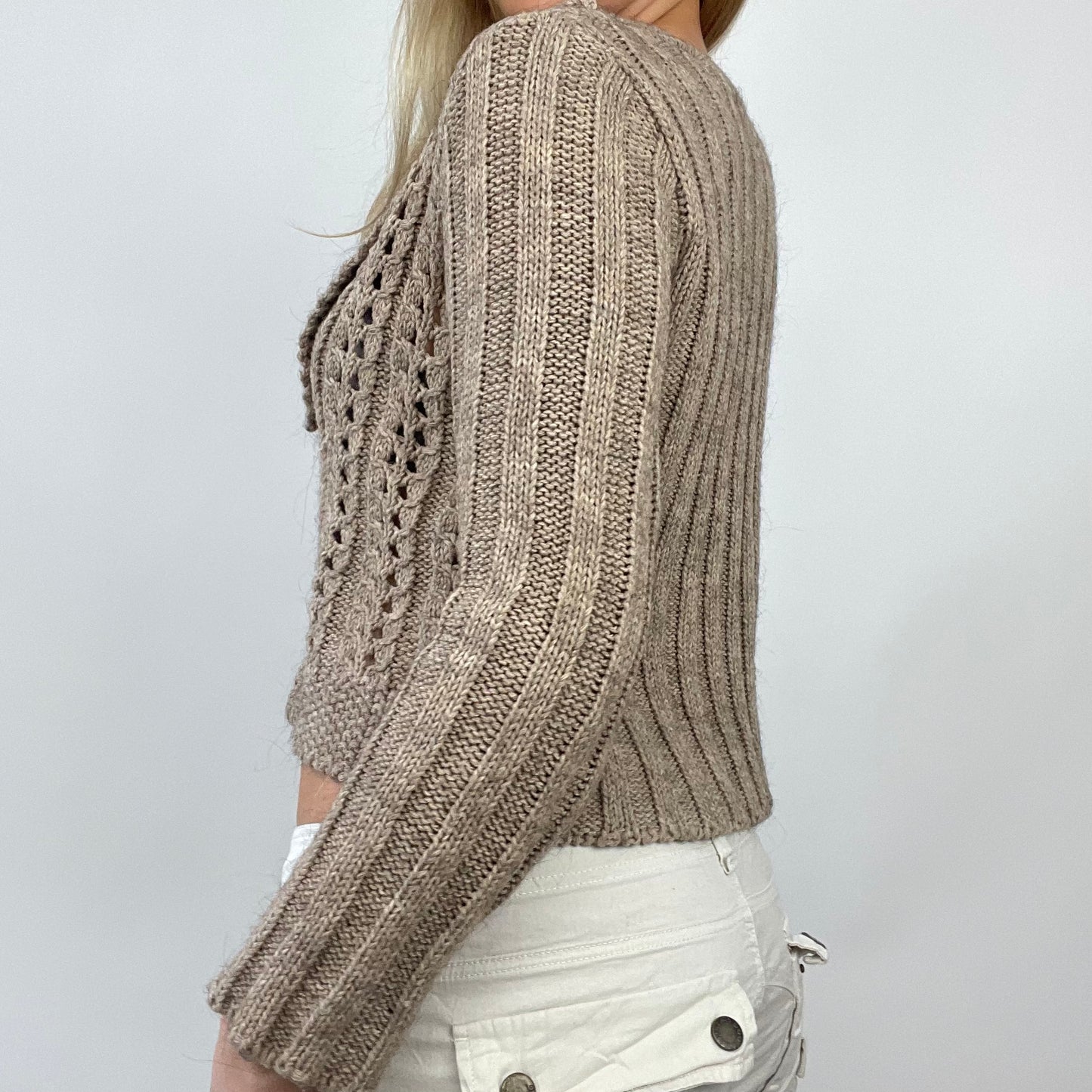 ETHEREAL GIRL DROP | small brown cardigan with single button closure