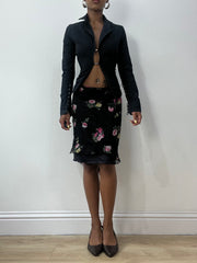 vintage edit thirty-two | medium black blumarine midi skirt with floral print