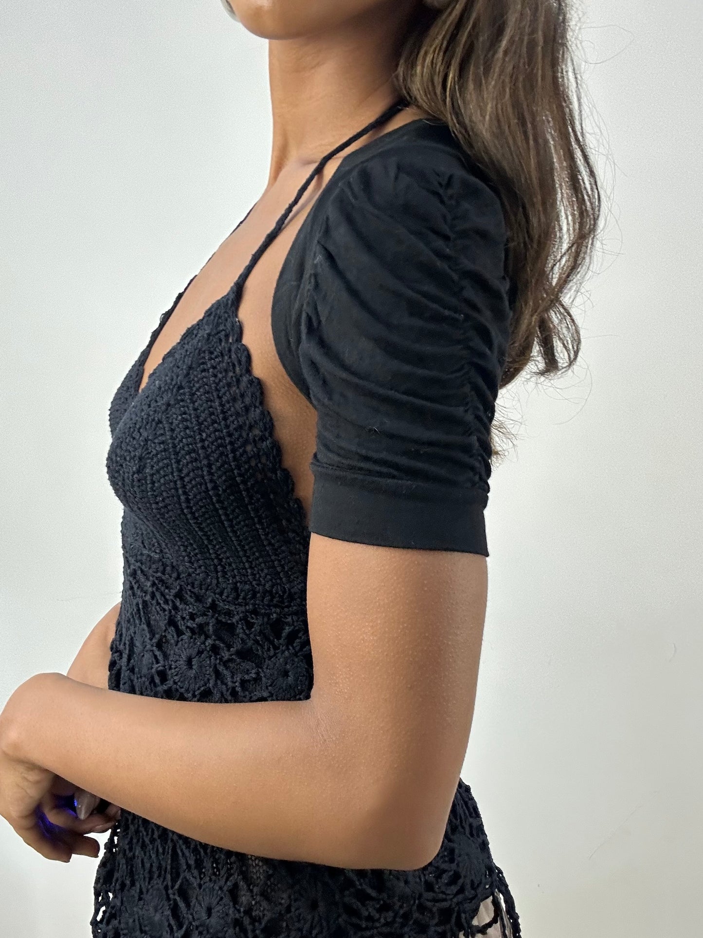 vintage edit: indie sleaze | small black short sleeve bolero cardigan