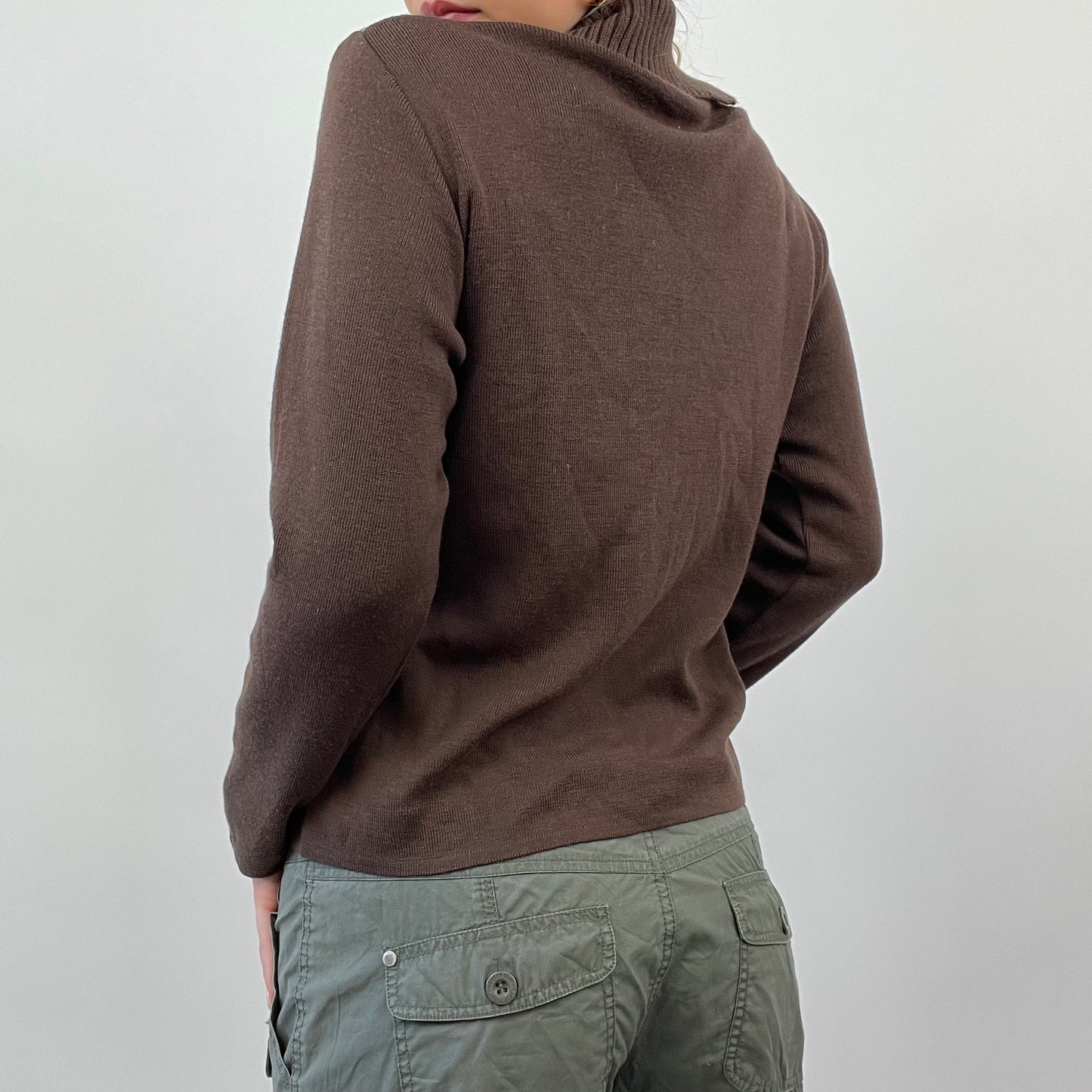 💚 BEST PICKS | small brown checked pattern roll neck jumper