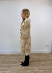medium beige suede afghan coat with faux fur trim