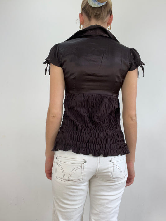 vintage edit twenty eight | extra small brown satin style short sleeve shirt