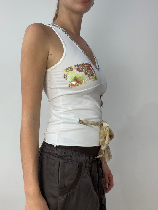 vintage edit thirty | small white cami with paisley print and adjustable tie