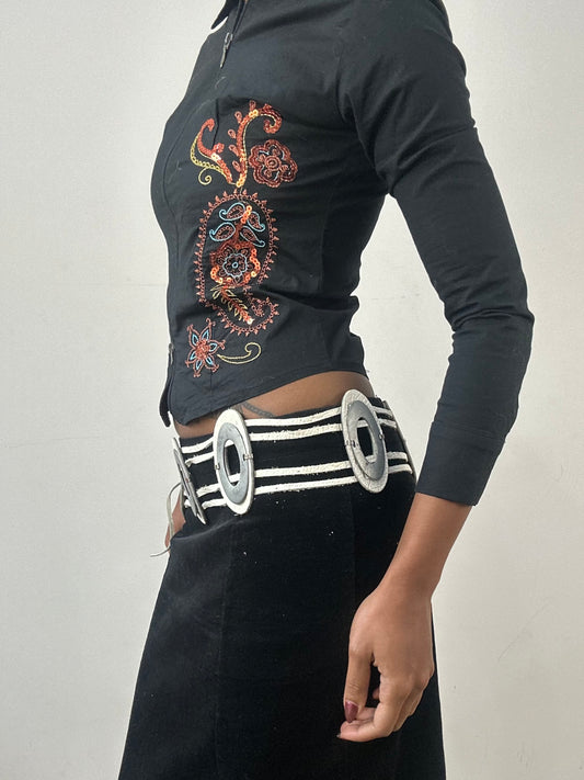 winter edit | white faux leather silver circle tie up belt